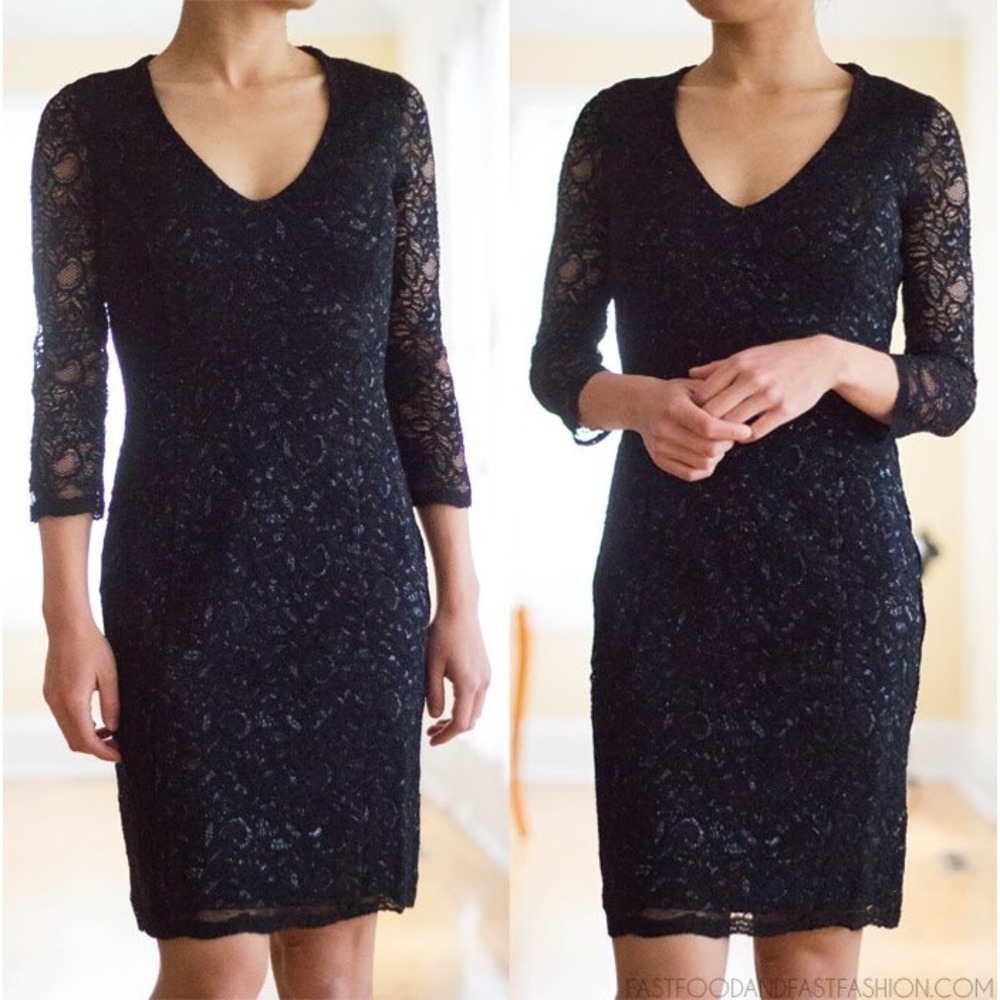 Banana Republic x L'Wren Scott Collection Blue Lace Dress V-Neck Sheer SLV SZ 2